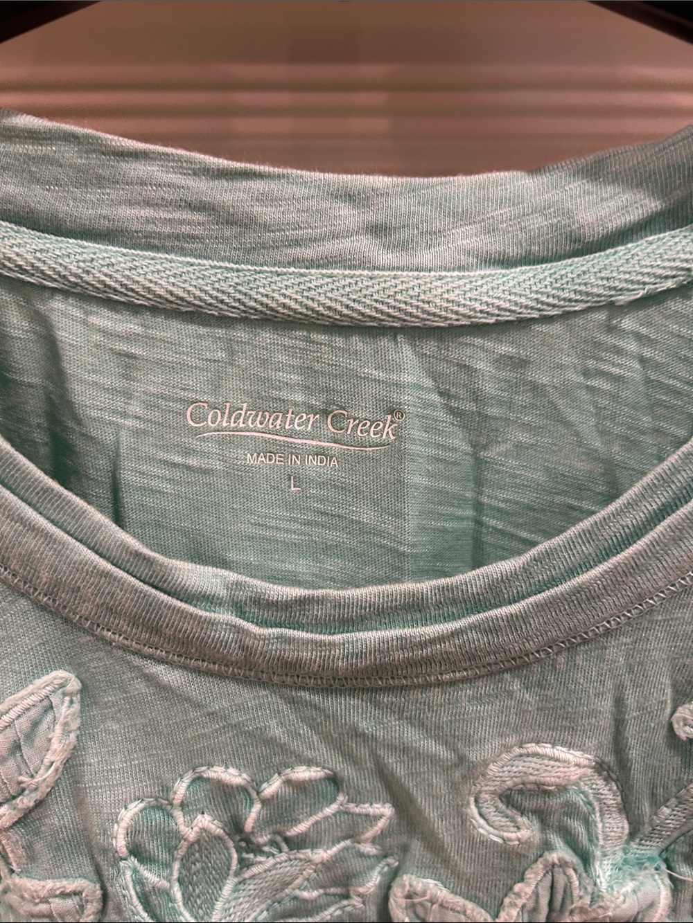 Coldwater Creek Embroidered Floral Short-Sleeve Top - Mint Green - Picture 2 of 3